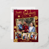 ハッピーホリデイズスノーフレーク4写真コラージファミリー 箔シーズンポストカード (正面/裏面)