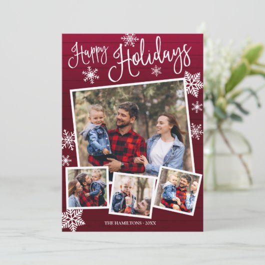 ハッピーホリデイズスノーフレーク4枚コラージュ素朴 招待状 (スタンド正面)