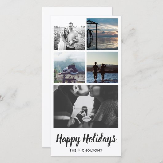 ハッピーホリデイズタイポグラフィファイブフォトコラージュ シーズンカード (正面/裏面)