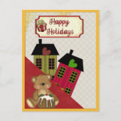 ハッピーホリデイズテディベアハートホームズレトロ シーズンポストカード (正面)