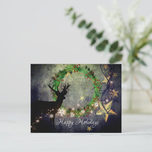 ハッピーホリデイズディアディアリース、雪片と星 シーズンポストカード (スタンド正面)