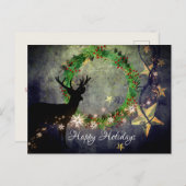 ハッピーホリデイズディアディアリース、雪片と星 シーズンポストカード (正面/裏面)