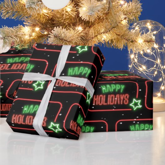 ハッピーホリデイズネオンサイン雪の結晶 ラッピングペーパー (クリスマス)