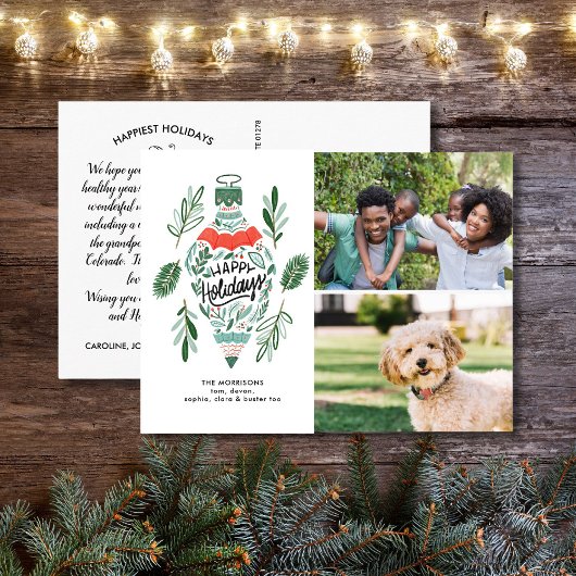 ハッピーホリデイズハンドドローオーナメント2枚 ポストカード