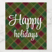 ハッピーホリデイズバッファロープレイドレッド&グリーンクリスマス ワインラベル (シングルラベル)