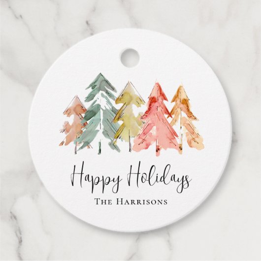 ハッピーホリデイズパインツリーウォーターカラー フェイバータグ (正面)