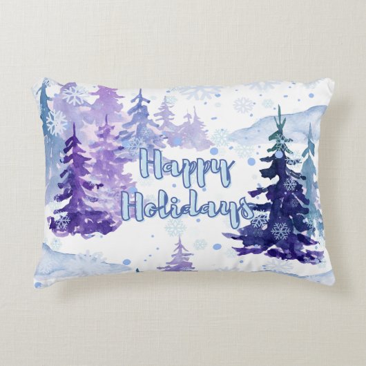 ハッピーホリデイズパープルウィンタースノーウィー アクセントクッション (正面)