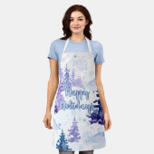 ハッピーホリデイズパープルウィンタースノーウィー エプロン (着用した状態)