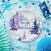 ハッピーホリデイズパープルウィンタースノーウィー ペーパープレート (パーティー)