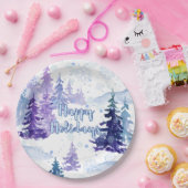 ハッピーホリデイズパープルウィンタースノーウィー ペーパープレート (パーティー)