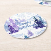 ハッピーホリデイズパープルウィンタースノーウィー ラウンドペーパーコースター (アングル)