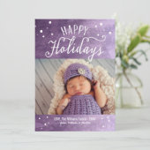 ハッピーホリデイズパープルスノーウィーウォーターカラー写真 シーズンカード (スタンド正面)