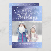 ハッピーホリデイズパープルブルースノーウィーウォーターカラー写真 シーズンカード (正面/裏面)