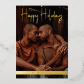 ハッピーホリデイズパープルモダン書道クリスマス 箔シーズンカード (正面)