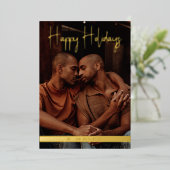 ハッピーホリデイズパープルモダン書道クリスマス 箔シーズンカード (立ち正面)