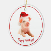 ハッピーホリデイズピッグウィズサンタハット セラミックオーナメント (左)