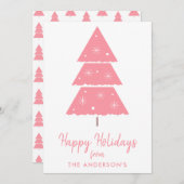 ハッピーホリデイズピンククリスマスツリースノーフレーク シーズンカード (正面/裏面)