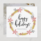 ハッピーホリデイズピンクリース |ホリデーカード シーズンカード (正面/裏面)