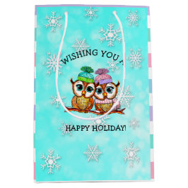 ハッピーホリデイズフェスティバルフールズウィズスノーフレーク ミディアムペーパーバッグ