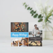 ハッピーホリデイズフォトコラージブルークリスマス シーズンポストカード (スタンド正面)