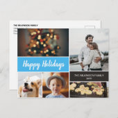 ハッピーホリデイズフォトコラージブルークリスマス シーズンポストカード (正面/裏面)