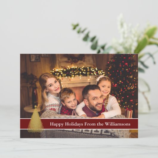 ハッピーホリデイズフルカードフォト金ゴールドクリスマスツリー シーズンカード (スタンド正面)