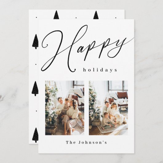 ハッピーホリデイズブラックアンドホワイトフォトホリデーカード シーズンカード (正面/裏面)