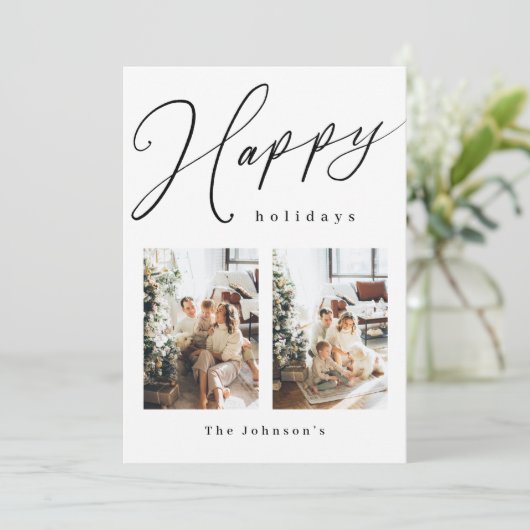 ハッピーホリデイズブラックアンドホワイトフォトホリデーカード シーズンカード (スタンド正面)