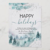 ハッピーホリデイズブルーウォーターカラーウィンターフォレストカード 招待状 (正面/裏面)