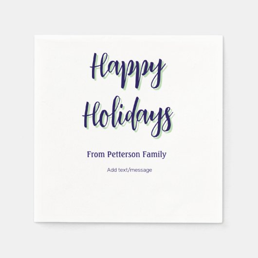 ハッピーホリデイズブルーグリーンクリスマススタイリッシュモダン スタンダードカクテルナプキン (正面)
