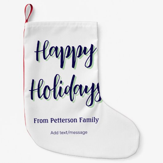 ハッピーホリデイズブルーグリーンクリスマススタイリッシュモダン スモールクリスマスストッキング (正面)