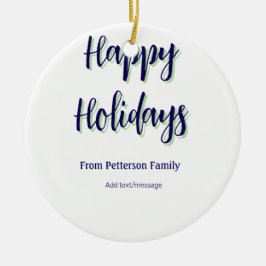 ハッピーホリデイズブルーグリーンクリスマススタイリッシュモダン セラミックオーナメント