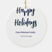 ハッピーホリデイズブルーグリーンクリスマススタイリッシュモダン セラミックオーナメント (裏面)