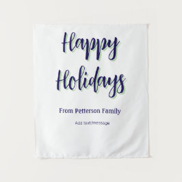 ハッピーホリデイズブルーグリーンクリスマススタイリッシュモダン タペストリー