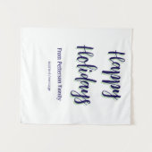 ハッピーホリデイズブルーグリーンクリスマススタイリッシュモダン タペストリー (正面(横))