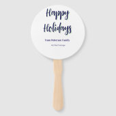 ハッピーホリデイズブルーグリーンクリスマススタイリッシュモダン ハンドファン (裏面)