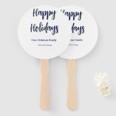 ハッピーホリデイズブルーグリーンクリスマススタイリッシュモダン ハンドファン (正面&裏面)