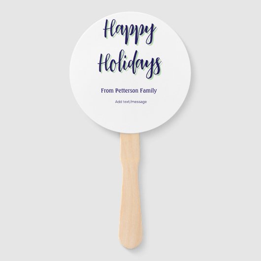 ハッピーホリデイズブルーグリーンクリスマススタイリッシュモダン ハンドファン (正面)