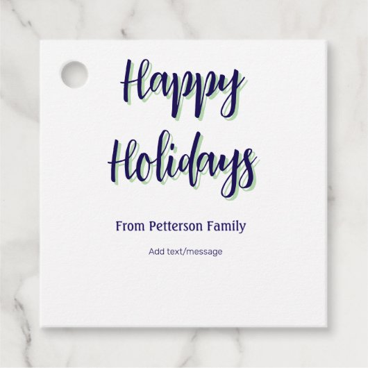 ハッピーホリデイズブルーグリーンクリスマススタイリッシュモダン フェイバータグ (正面)