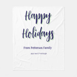 ハッピーホリデイズブルーグリーンクリスマススタイリッシュモダン フリースブランケット