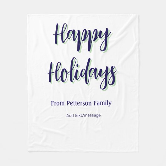 ハッピーホリデイズブルーグリーンクリスマススタイリッシュモダン フリースブランケット (正面)