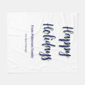 ハッピーホリデイズブルーグリーンクリスマススタイリッシュモダン フリースブランケット (正面(横))