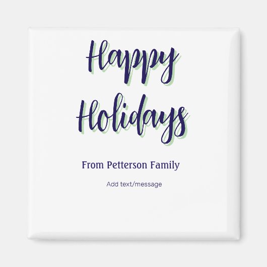 ハッピーホリデイズブルーグリーンクリスマススタイリッシュモダン マグネット (正面)