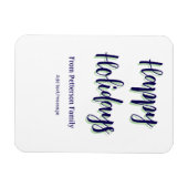 ハッピーホリデイズブルーグリーンクリスマススタイリッシュモダン マグネット (横)