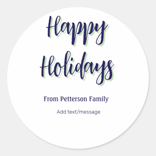 ハッピーホリデイズブルーグリーンクリスマススタイリッシュモダン ラウンドシール (正面)