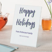 ハッピーホリデイズブルーグリーンクリスマススタイリッシュモダン 台座サイン (インサイチュ)