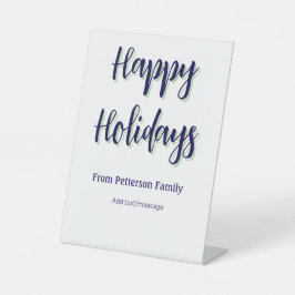 ハッピーホリデイズブルーグリーンクリスマススタイリッシュモダン 台座サイン