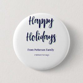 ハッピーホリデイズブルーグリーンクリスマススタイリッシュモダン 缶バッジ