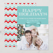 ハッピーホリデイズブルーボウシェブロンフォトカード シーズンカード (正面/裏面)