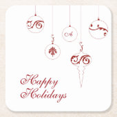 ハッピーホリデイズベリーレッドモノグラムバウブルオーナメント スクエアペーパーコースター (正面)